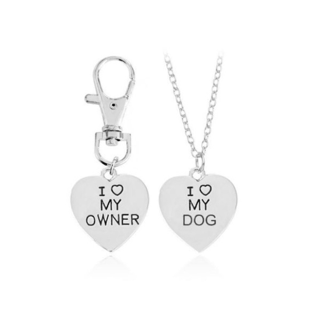 I Love My Dog and I Love My Owner Engraved Necklace Set